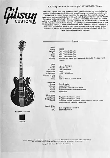 Gibson Murphy Lab B.B. King „Rumble in the Jungle“ 1974 ES-355 #36 Foto 2